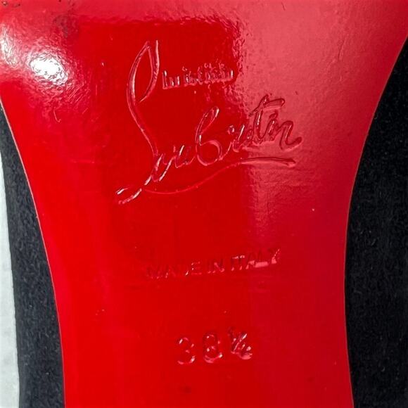Christian Louboutin Belle 100 Black Suede Round Toe Ankle Boots- Size 38.5 - Picture 6 of 9